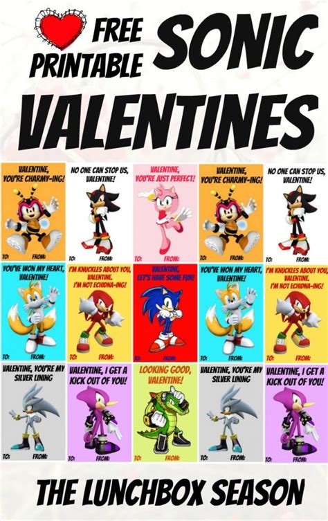 Free Printable Sonic Valentines From The Lunchbox Season My Funny