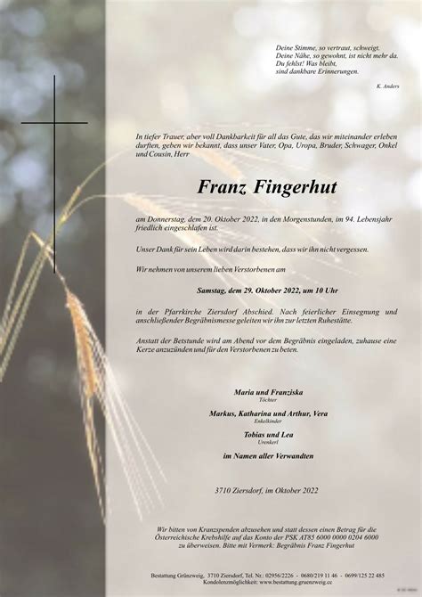 Franz Fingerhut | Bestattung Grünzweig
