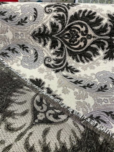 Grenada Damask Charcoal Silver Upholstery Fabric By The Yard Etsy