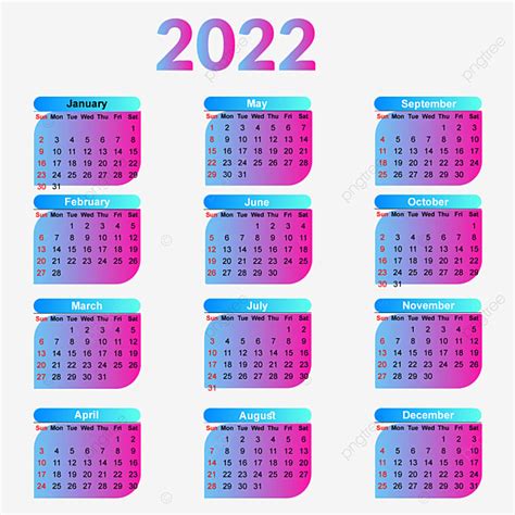 Calendar Clipart Hd Png 2022 Colorful Calendar Template Free Vector