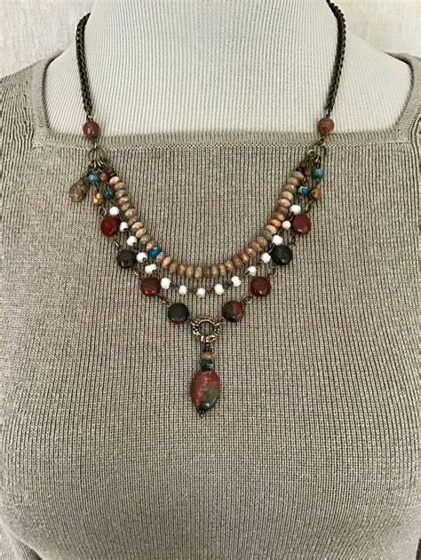 Sundance Style Stones And Pearls Necklace Multicolored Multi Etsy In