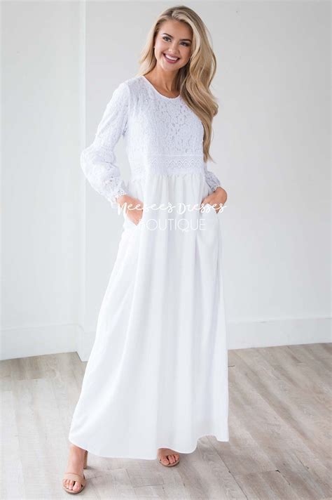 White Lace Modest Temple Dress Modest Dress For Bridesmaids Cute