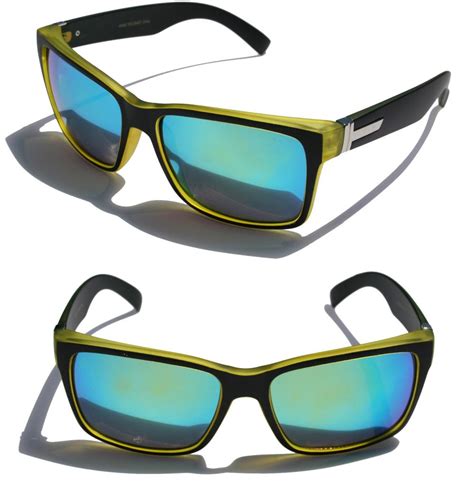 Large Men Matte Square Retro Sunglasses Black Frame Color Mirror Lens