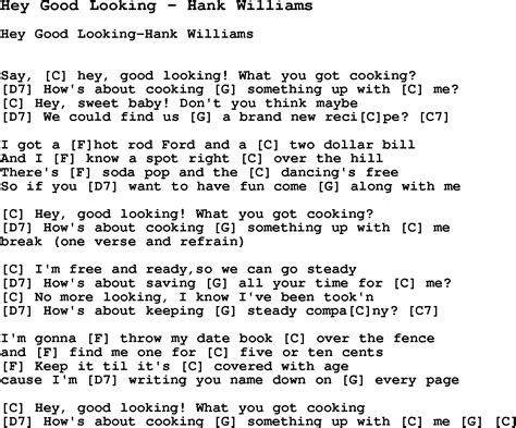 Song Hey Good Looking By Hank Williams Song Lyric For Vocal
