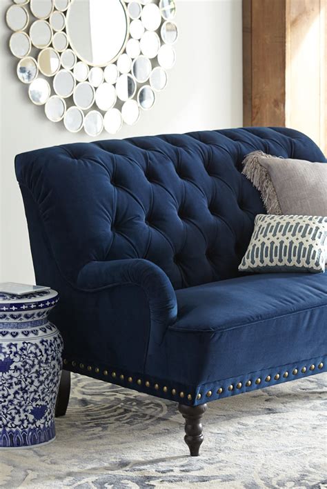 25 stunning living rooms with blue velvet sofas. Chas Navy Blue Velvet Loveseat | Home decor, Trending ...