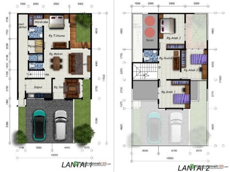 Desain rumah plus toko bergaya mediterania 10 x 17 m maksimalkan via sibambostudio.com. Desain Rumah 2 Lantai 10x17,7 M2 Dengan 5 Ruang Tidur ...
