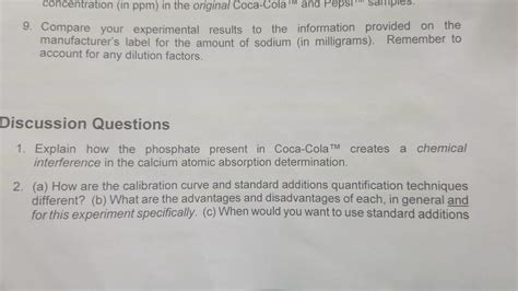 Solved Concentration In Ppm In The Original Coca Colaand Chegg Com