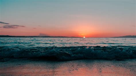1920x1080 sea shore ocean during sunset laptop full hd 1080p hd 4k wallpapers images