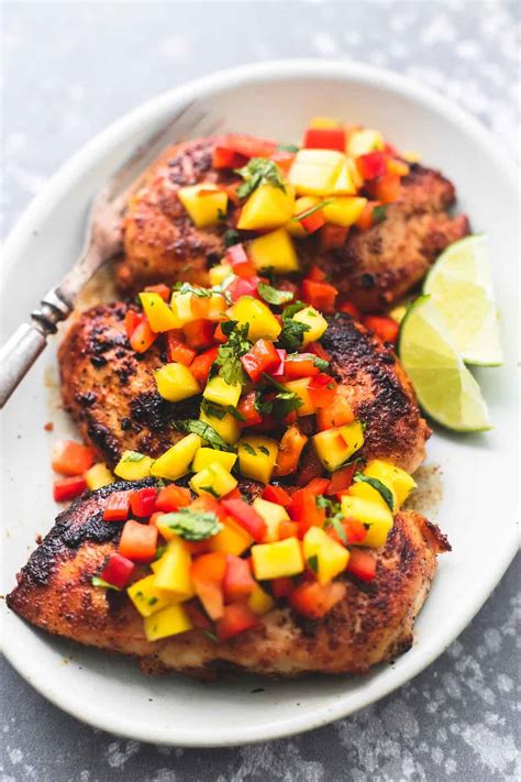 Grill chicken on each side for 5 to 6 minutes or until cooked through. Mango Salsa Chicken | Creme De La Crumb
