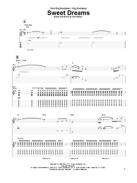 Learn sweet dreams faster with songsterr plus plan! Sweet Dreams Sheet Music | Roy Buchanan | Guitar Tab