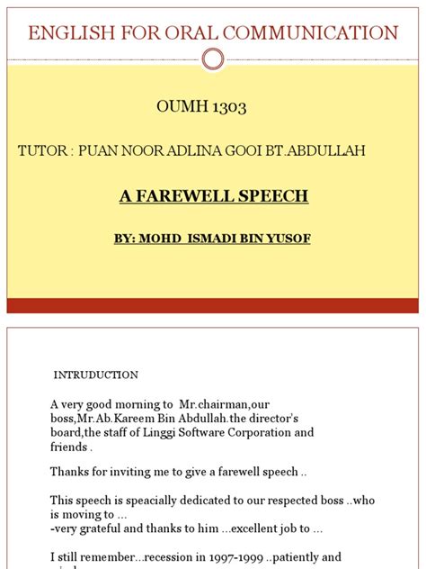 English For Oral Communication Oral Farewell Speech