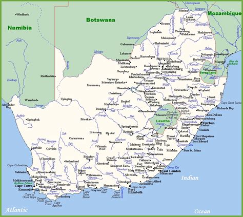 It is the world's 2nd largest and 2nd most populous continent. Map of South Africa with cities and towns