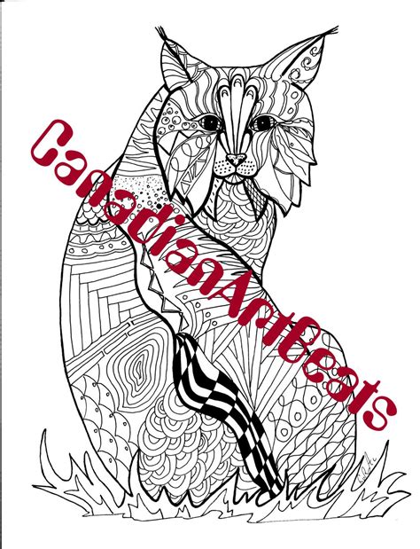 Coloring Page Downloadable Lynx Cat Printable Art By Canadianartbeats