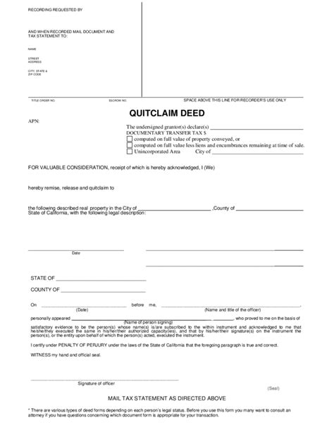 Quitclaim Deed Template California Free Download