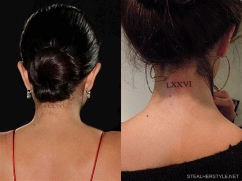 Tattoo artist bang bang explained the tattoo was a tribute to a family member who she said means a lot to her. the tattoo reads lxxvi which is the number 76. Selena Gomez's Tattoos & Meanings | Steal Her Style