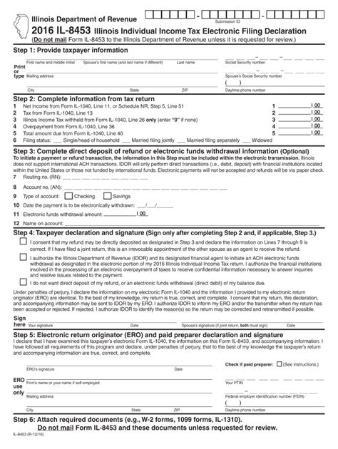 Il 8453 Illinois Individual Income Tax Electronic Filing Declaration
