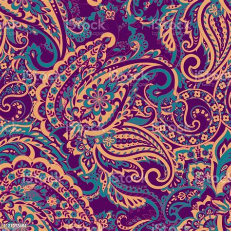 Paisley Indian Pattern Seamless Vintage Vector Background Stock
