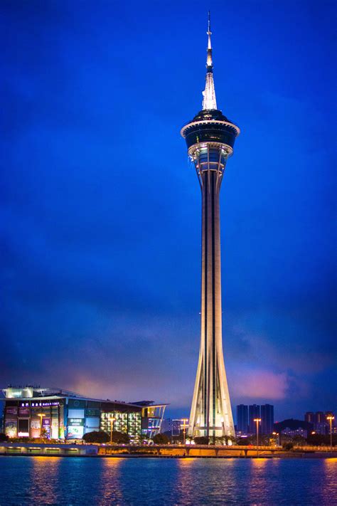 무료 이미지 지평선 밤 마천루 도시 풍경 황혼 저녁 반사 탑 경계표 야경 마카오 타워 사우스 베이 레이크
