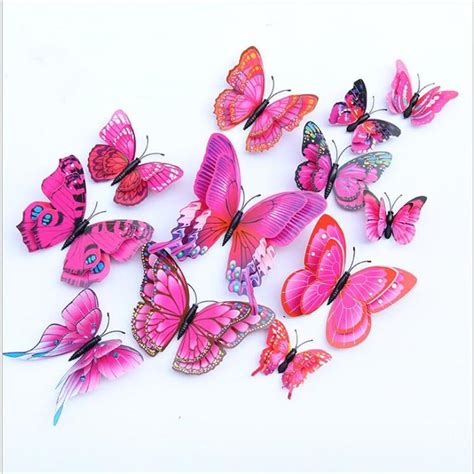 Buy 12pcs Double Layer Butterfly Wall Stickers 3d Butterflies Colorful