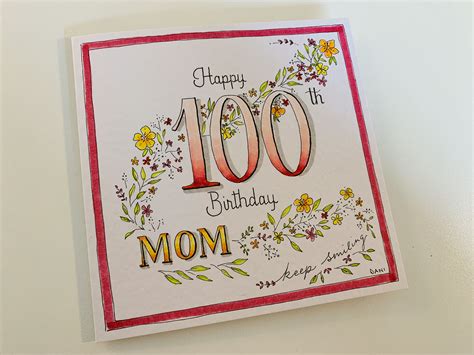 100th Birthday Card 100th Birthday Card Birthday Card Drawing