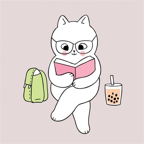 Premium Vector Cartoon Cute Back To School Cat Reading Book