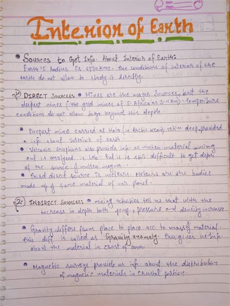 Handwritten Notes Of Interior Of Earth Geography Class 11th