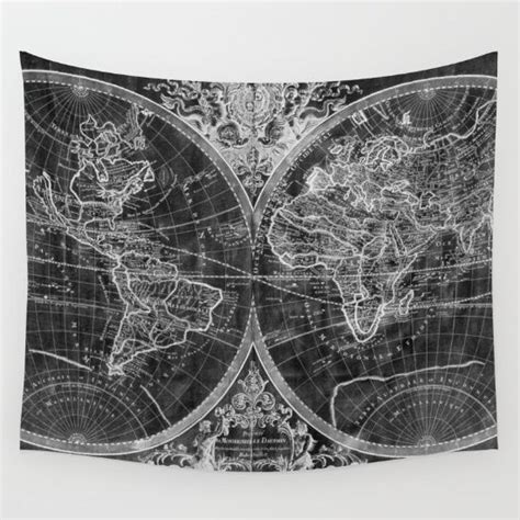 World Map 1691 Black And White Wall Tapestry By Bravuramedia Black