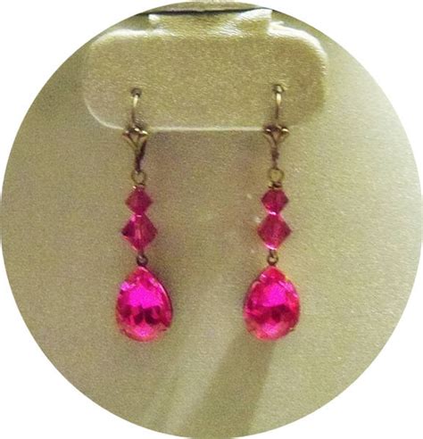 Fuchsia Earrings Hot Pink Earrings Pink Drop Earrings Etsy