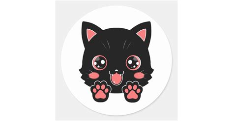 Cute Black Cat Paw Anime Classic Round Sticker Zazzle