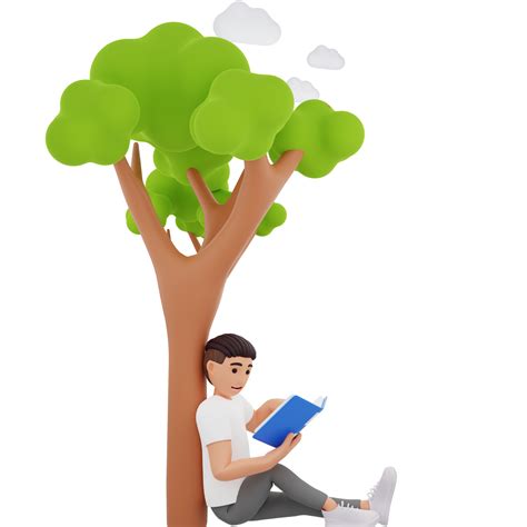 Menino Lendo Livro Enquanto Está Sentado Debaixo De Uma árvore