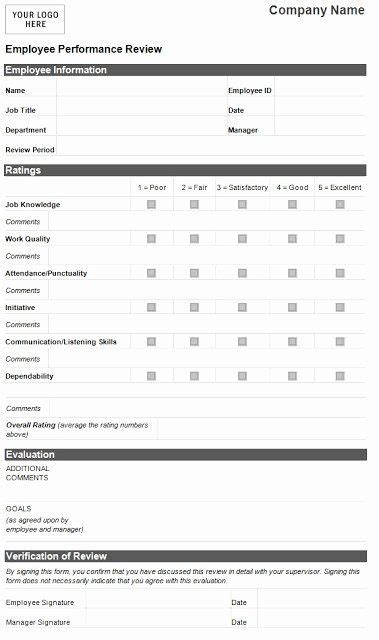 Employee Performance Appraisal Form Template Unique Employee