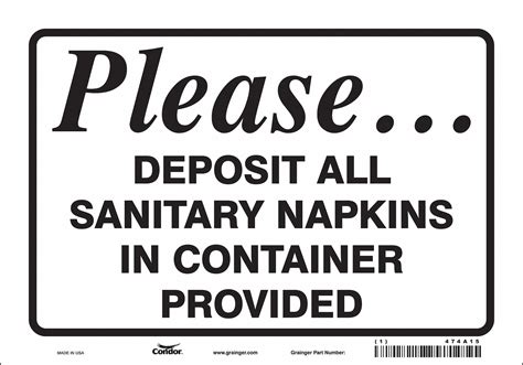Condor Restroom Sign Pleasedeposit All Sanitary Napkins In