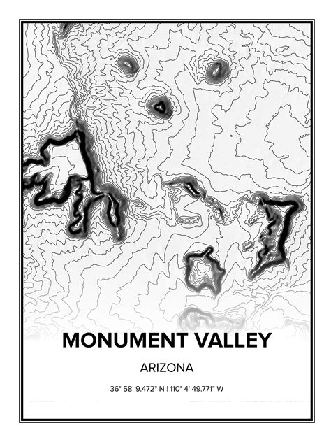 Monument Valley Arizona Topographic Map Monument Valley Topo Wall Art