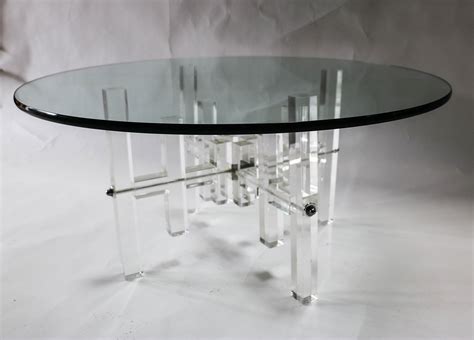 Mid Century Round Glass Top Coffee Table Lucite Bass Mary Kays Furniture