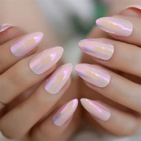 Buy Mirror Medium Stiletto Nails Light Pink Chrome