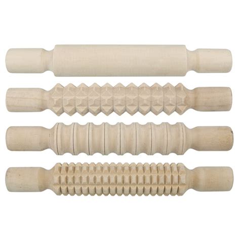 Zart Set Of 4 Patterned Wooden Rolling Pins For Use With Modelling