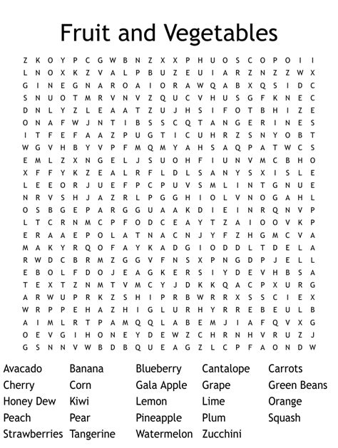 Large Fruit Word Search Printable