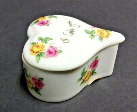 Lefton China Heart Shaped Trinket Box I Love You With Floral