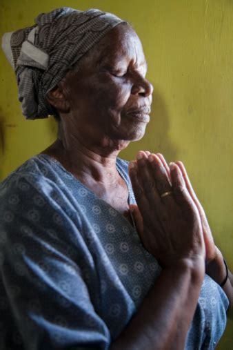 Elderly African Woman Praying Gugulethu Cape Town South Africa Stock