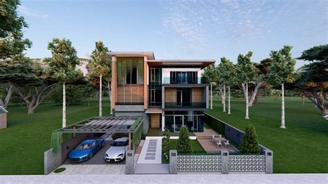 Realistic Visualization Of A Modern Triplex Building With A Beautiful