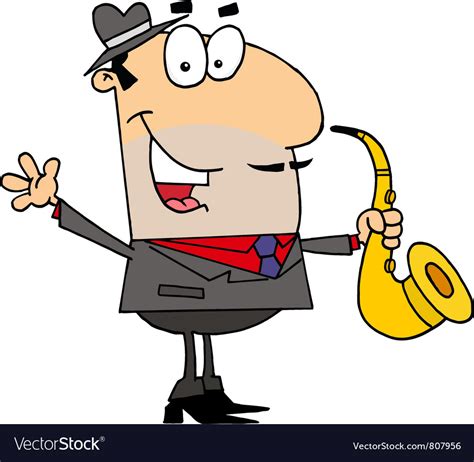 Caucasian Cartoon Saxophone Player Man Royalty Free Vector