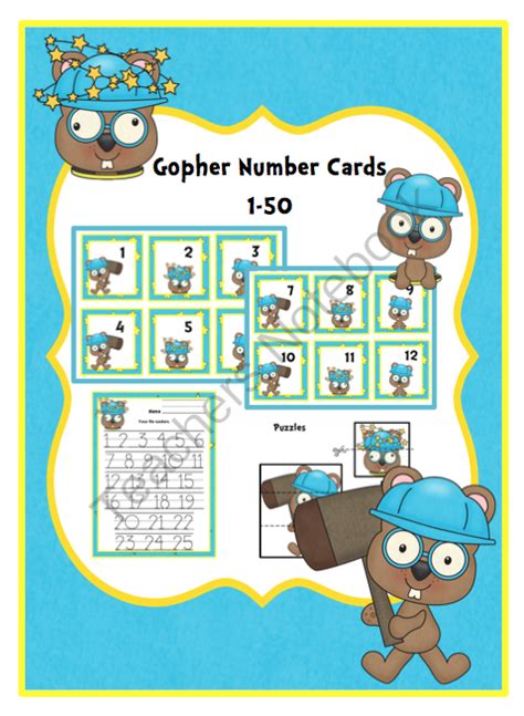 Gopher Number Cards 1 50 Preschool Printables Preschool Activities