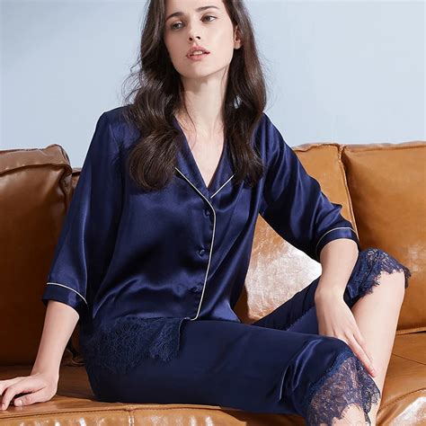 Women Real Silk Pajamas Set Solid M M Silk Nightgown