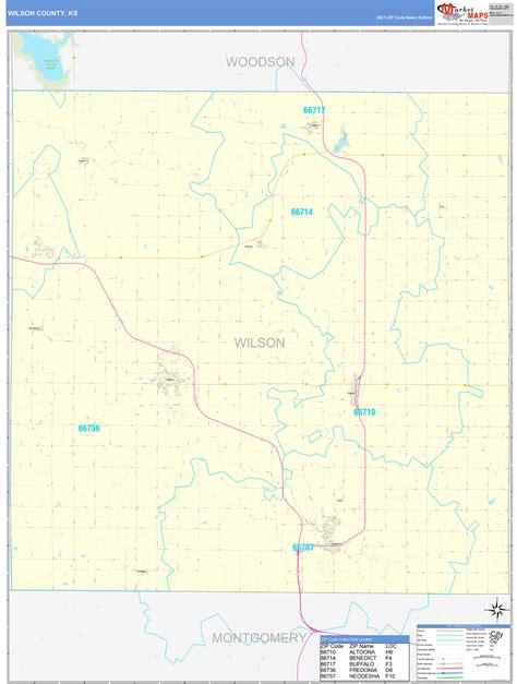 Wilson County Ks Zip Code Wall Map Basic Style By Marketmaps Mapsales