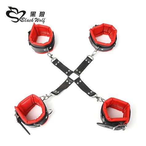 bdsm handcuffs and ankcuffs sm game for couple high quality safe soft pu leather material bed