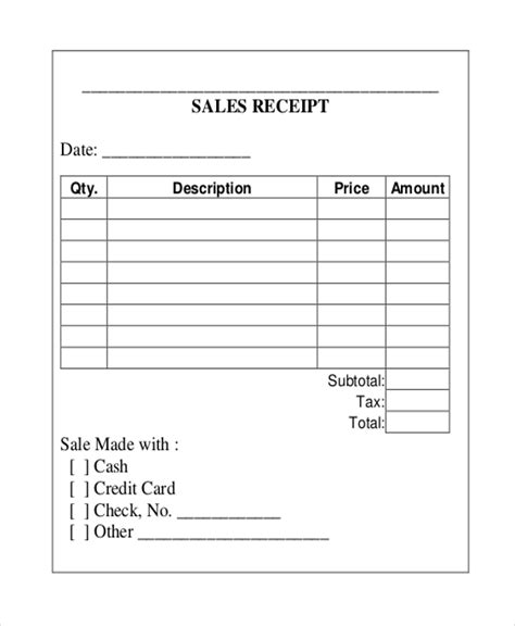 Free Printable Blank Receipt Form Template Business Psd Excel Word Pdf