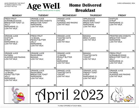 April Menus Age Well Senior Services