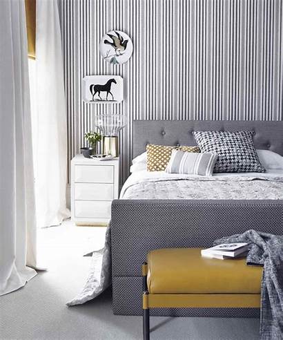Bedroom Striped Wall Grey Bed Accent Walls