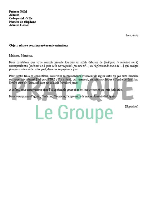 Modele Courrier Eme Relance Facture Impayee