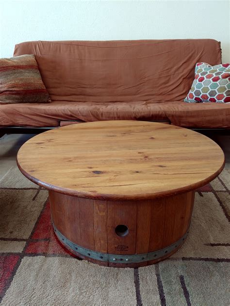 Rustic Wine Barrel Center Cut Coffee Table With 36 Knotty Pine Top